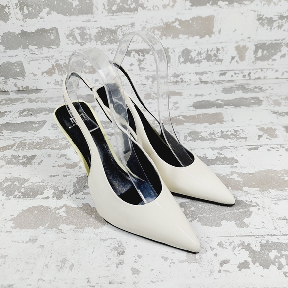 New Marc Fisher White Patent Leather Pointed Toe Slingback Heels V193 - Picture 4 of 14